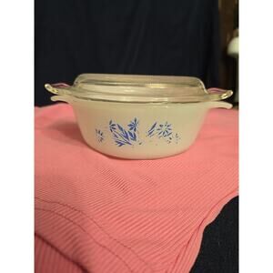VTG Anchor Hocking Fire King 472 12oz Ovenware Blue Cornflower Casserole w Lid